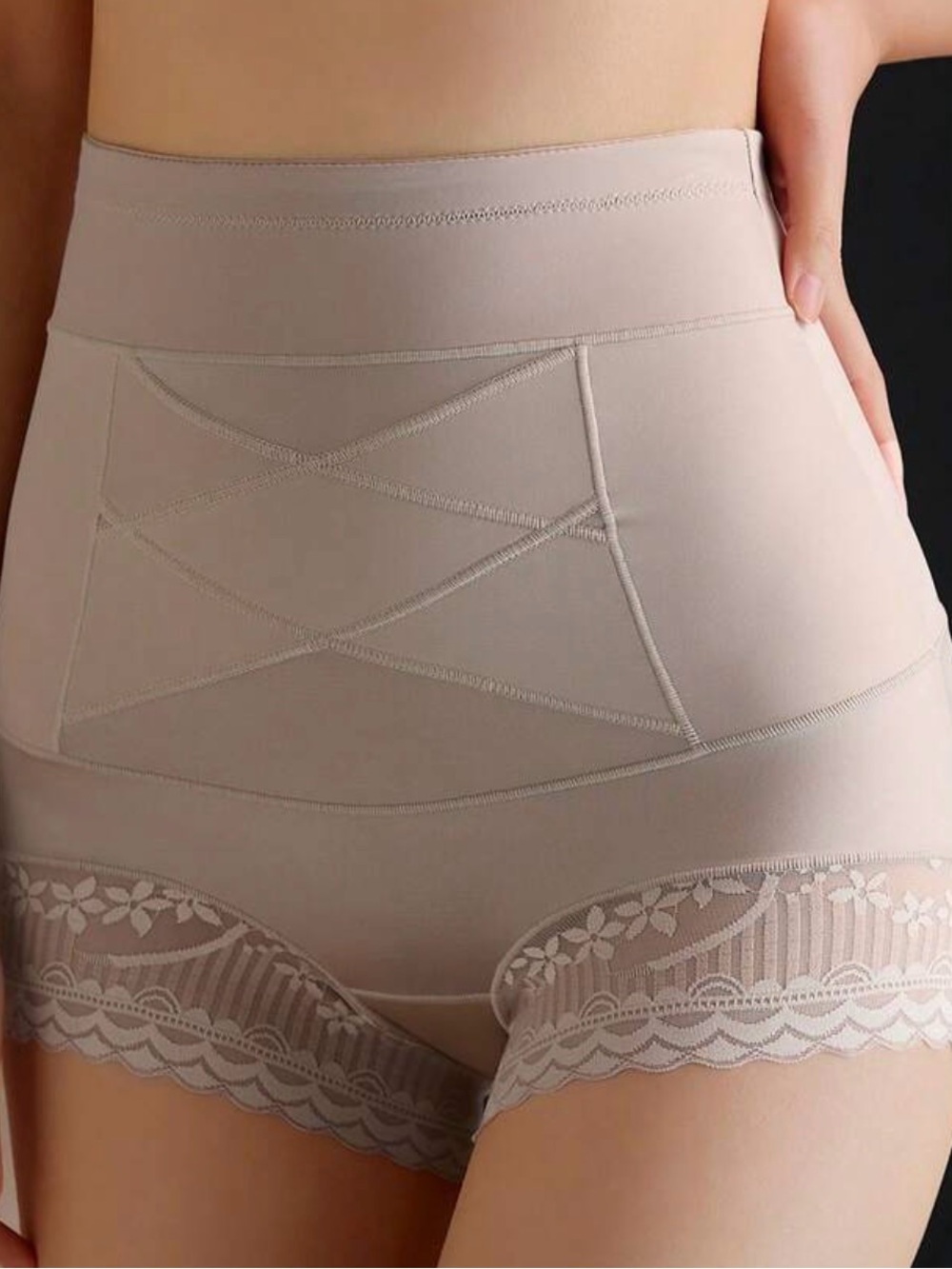 High-Waist Lace-Trim Shaping Briefs — Nude